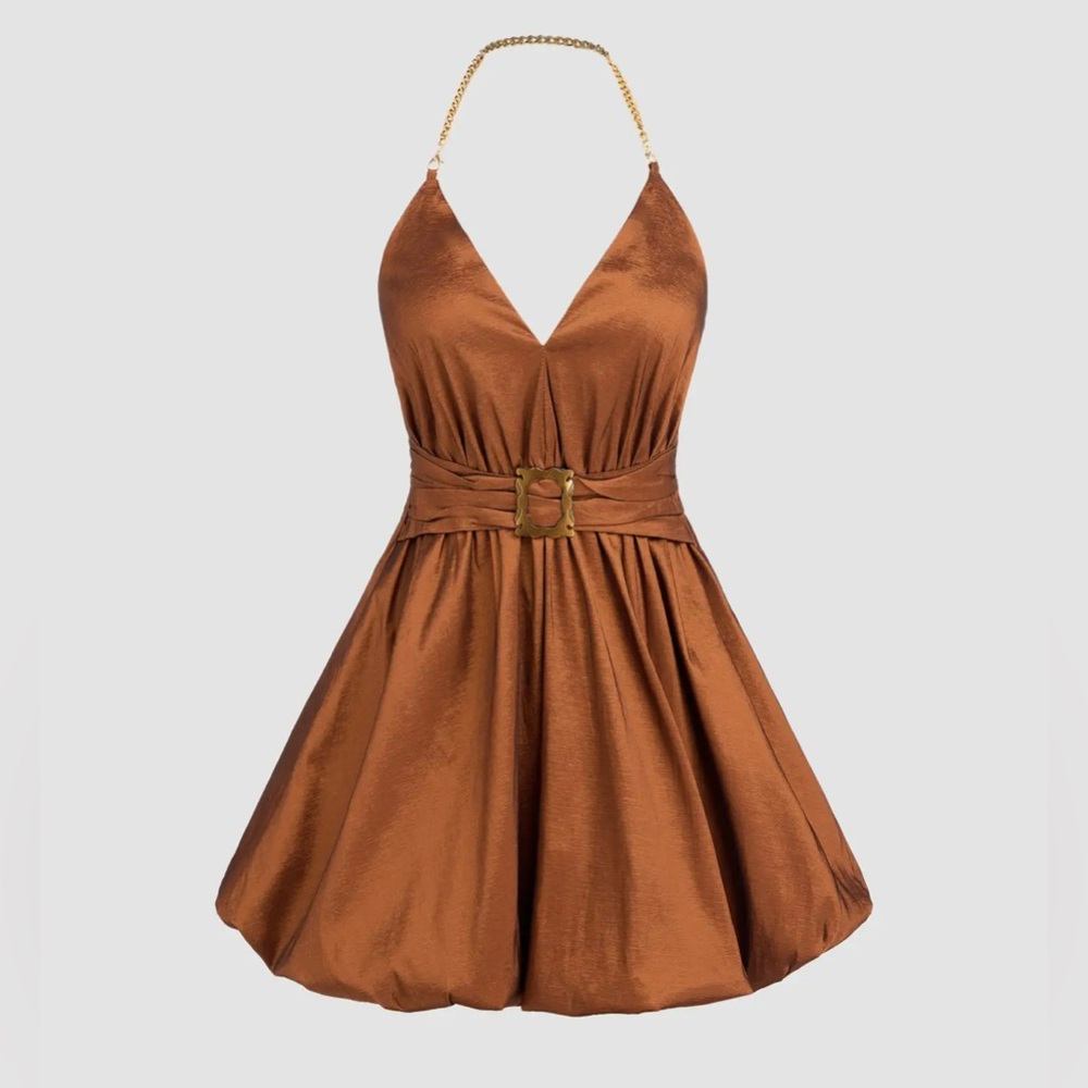 Elegant Brown Halter Dress